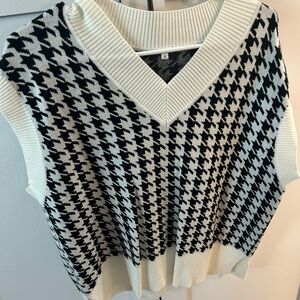 Black and White Houndstooth Sweater Vest
